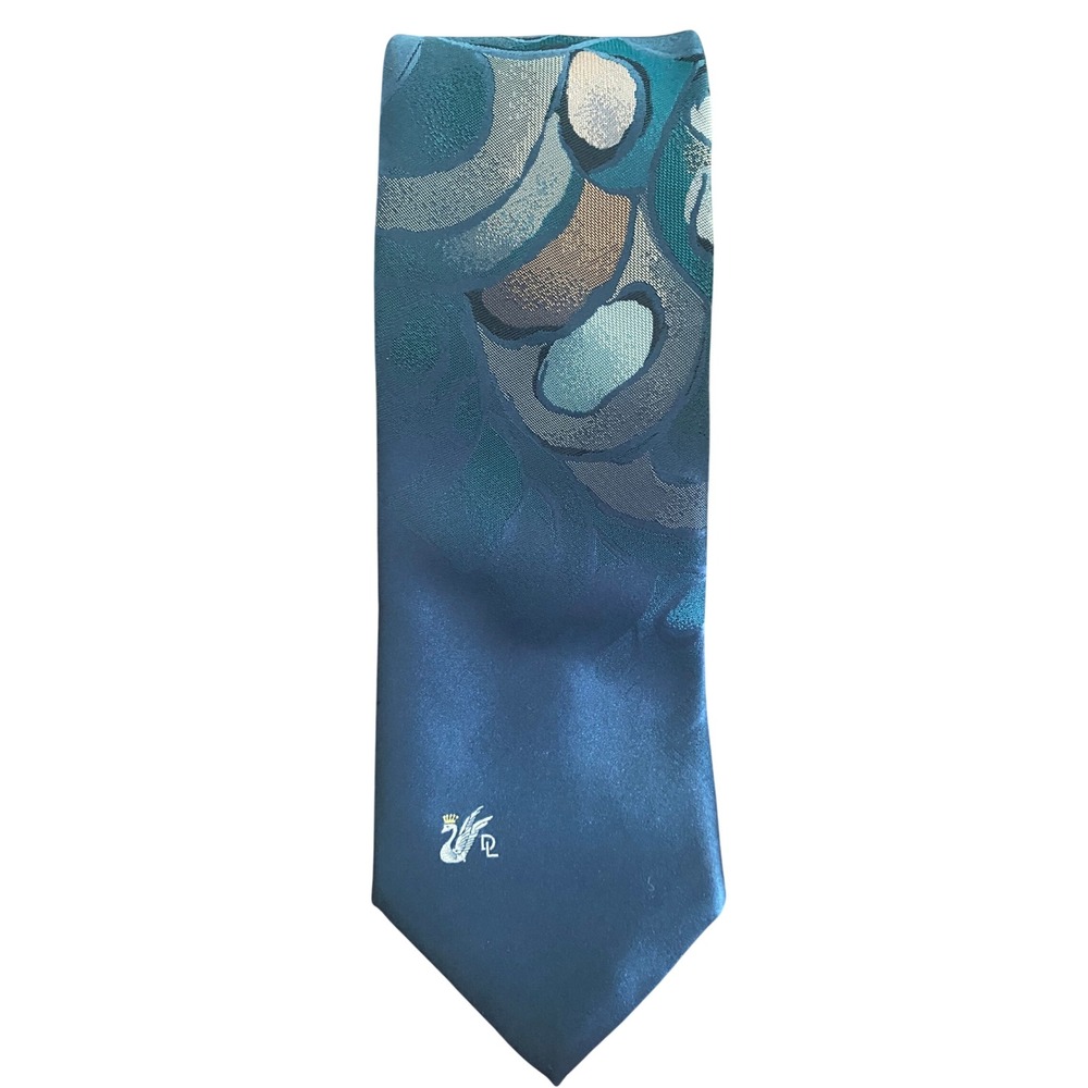 Pierre Cardin Mens Blue Abstract Graphic Silk Blend Necktie Swan Logo Designer